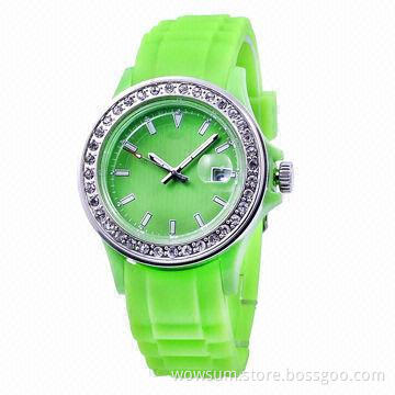 Silicone Watch with Diamond, Customized Dial Printing/Japan Movement